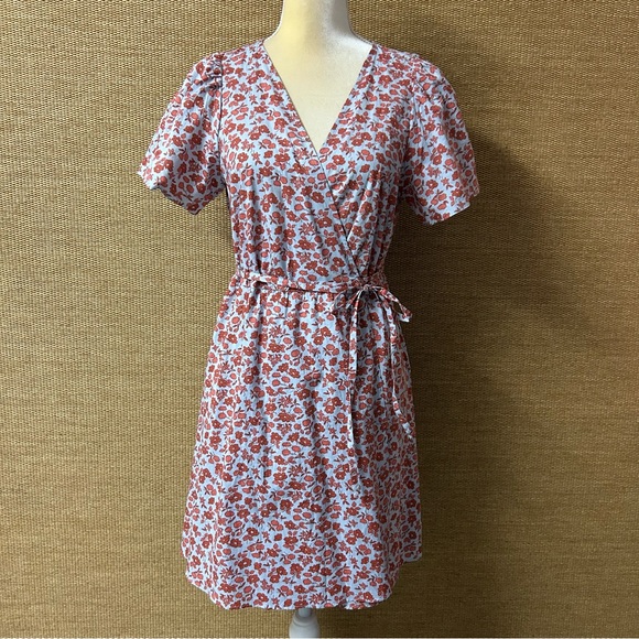 Madewell Dresses & Skirts - Madewell Dress Women's Medium Blue Burnt Orange Floral Wrap